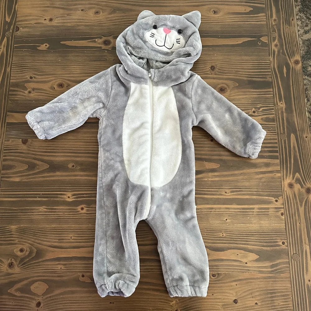 Baby Gray Cat Halloween Costume Plush Zip Up One Size Cute Cozy